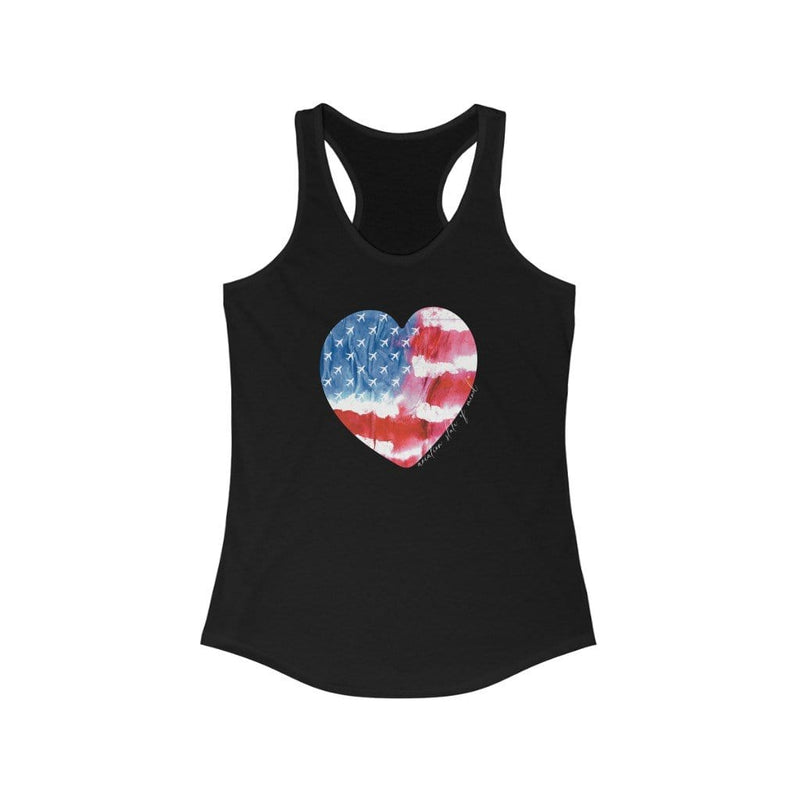 black tank with heart American flag and airplanes