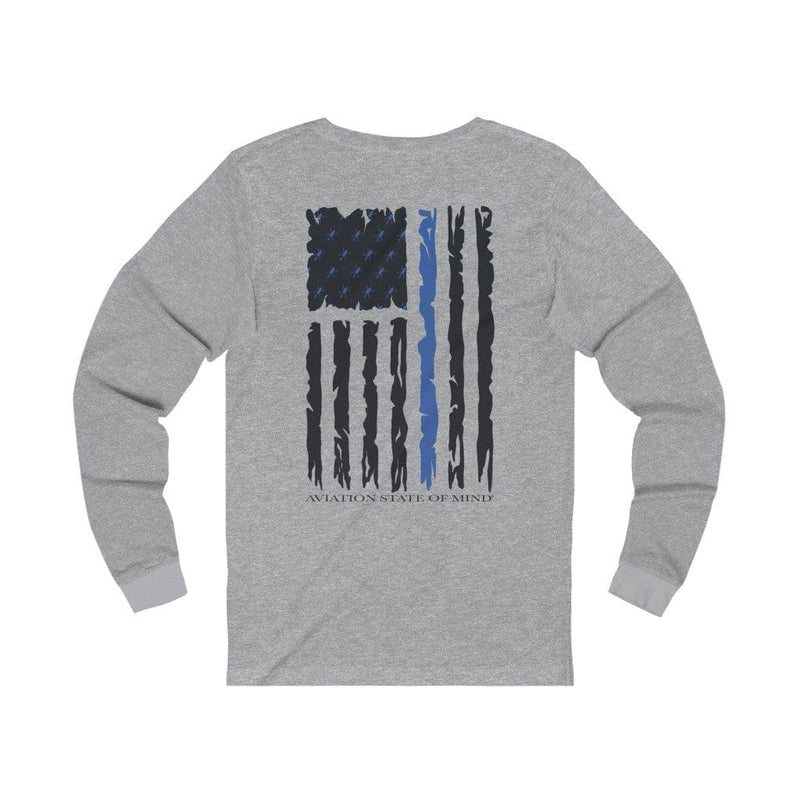 back the blue thin blue line tshirt long sleeve in heather gray