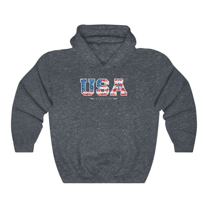 navy pilot hoodie with airplane and American flag design