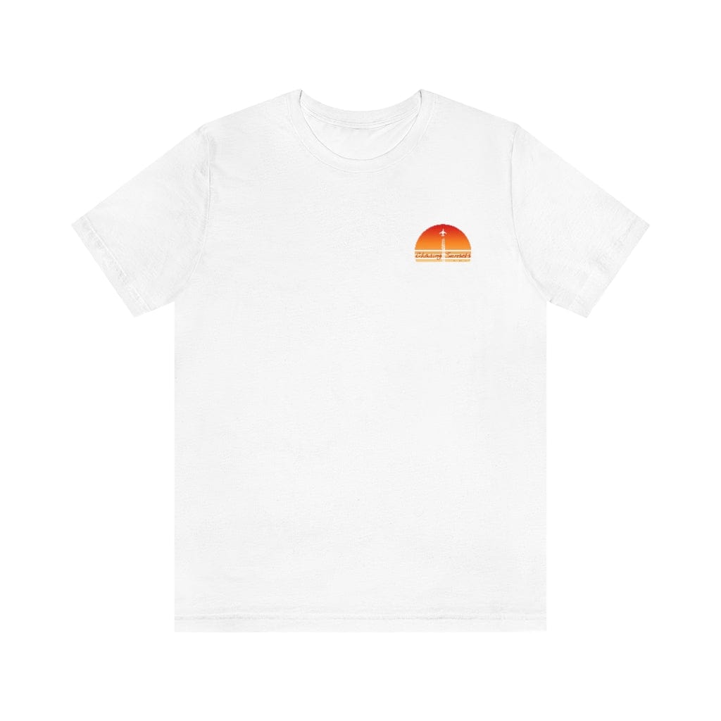 pilot t-shirt with airplane and sunset in white