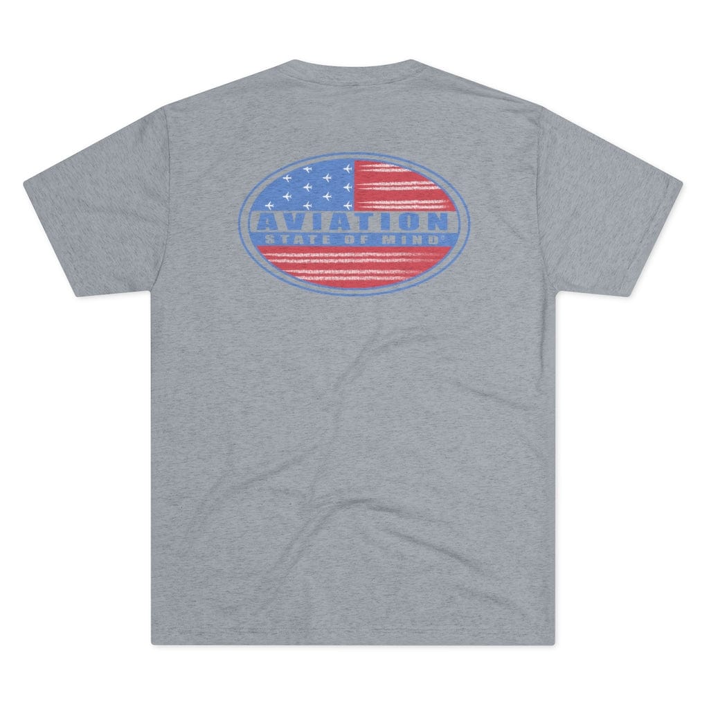 patriotic airplane t-shirt in gray, logo on back