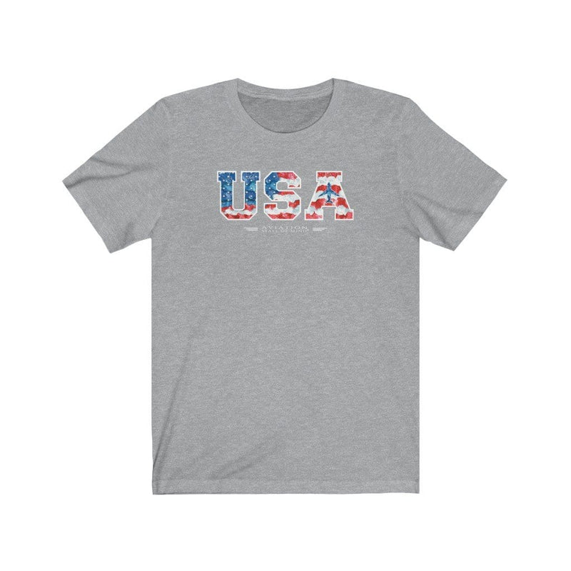 heather grey aviation tshirt with usa flag and airplane