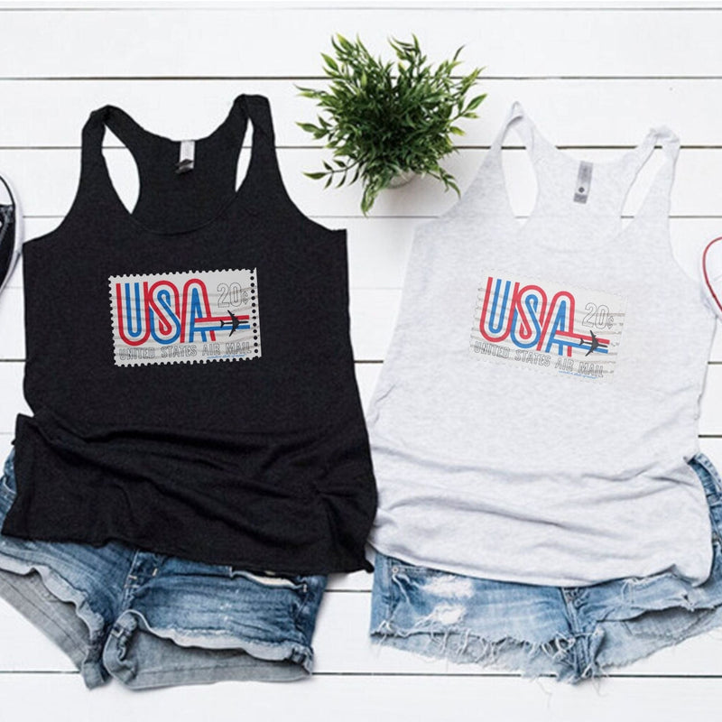 airplane tank top with usa vintage stamp