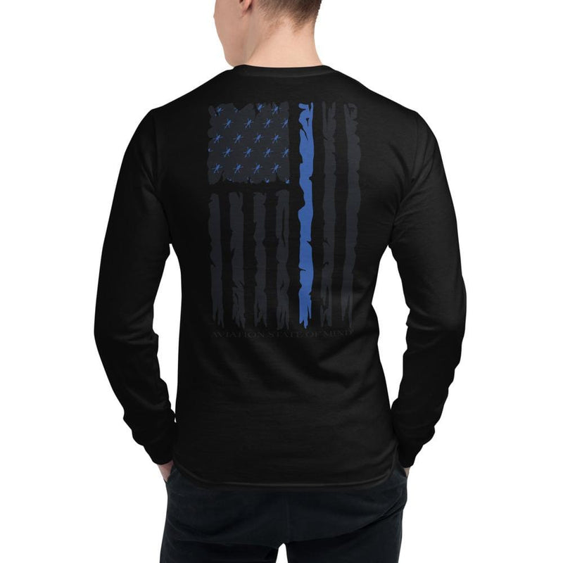back the blue thin blue line tshirt long sleeve in black