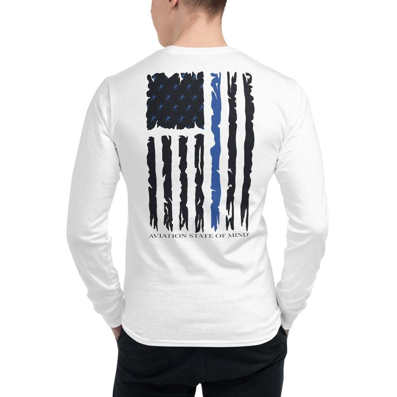 back the blue thin blue line tshirt long sleeve in white