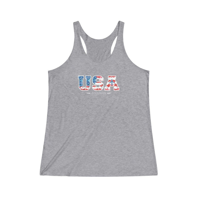 gray usa tank top with American flag and airplane