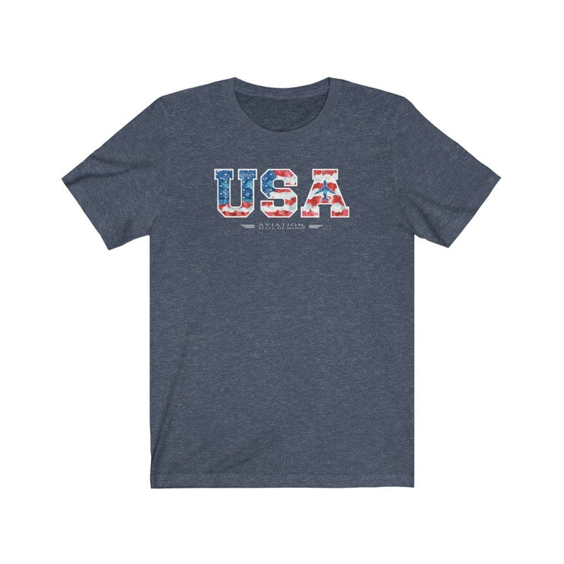 heather navy pilot tshirt with usa flag and airplane