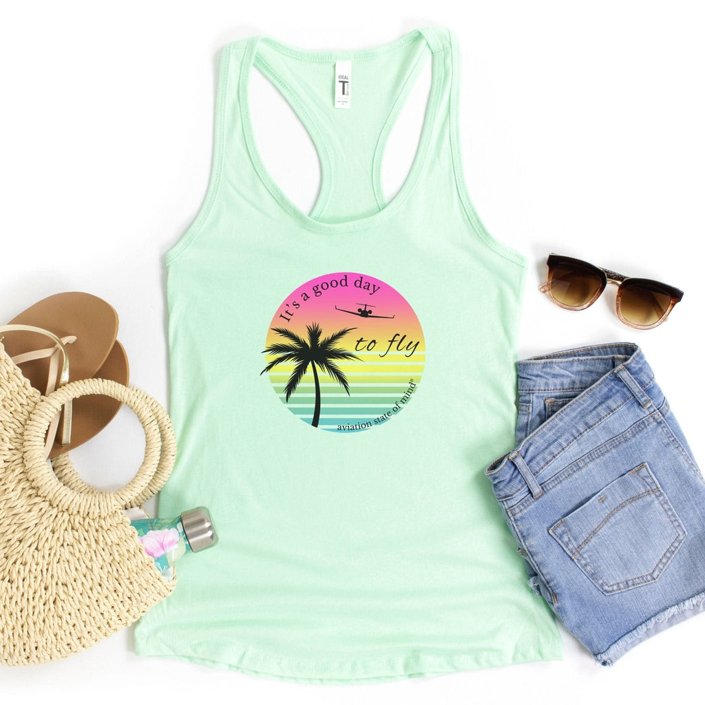 tropical airplane tank top in mint