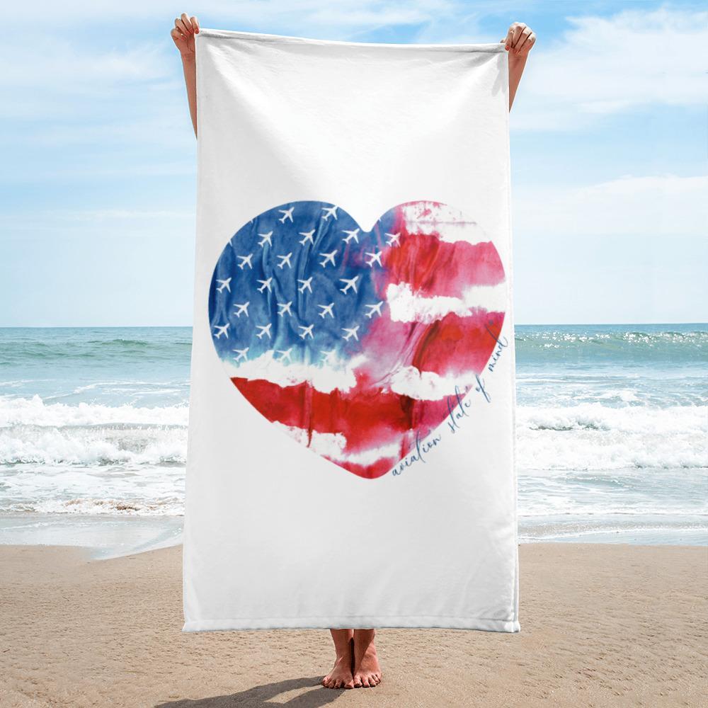 flight attendant or pilot beach towel with American flag and airplanes