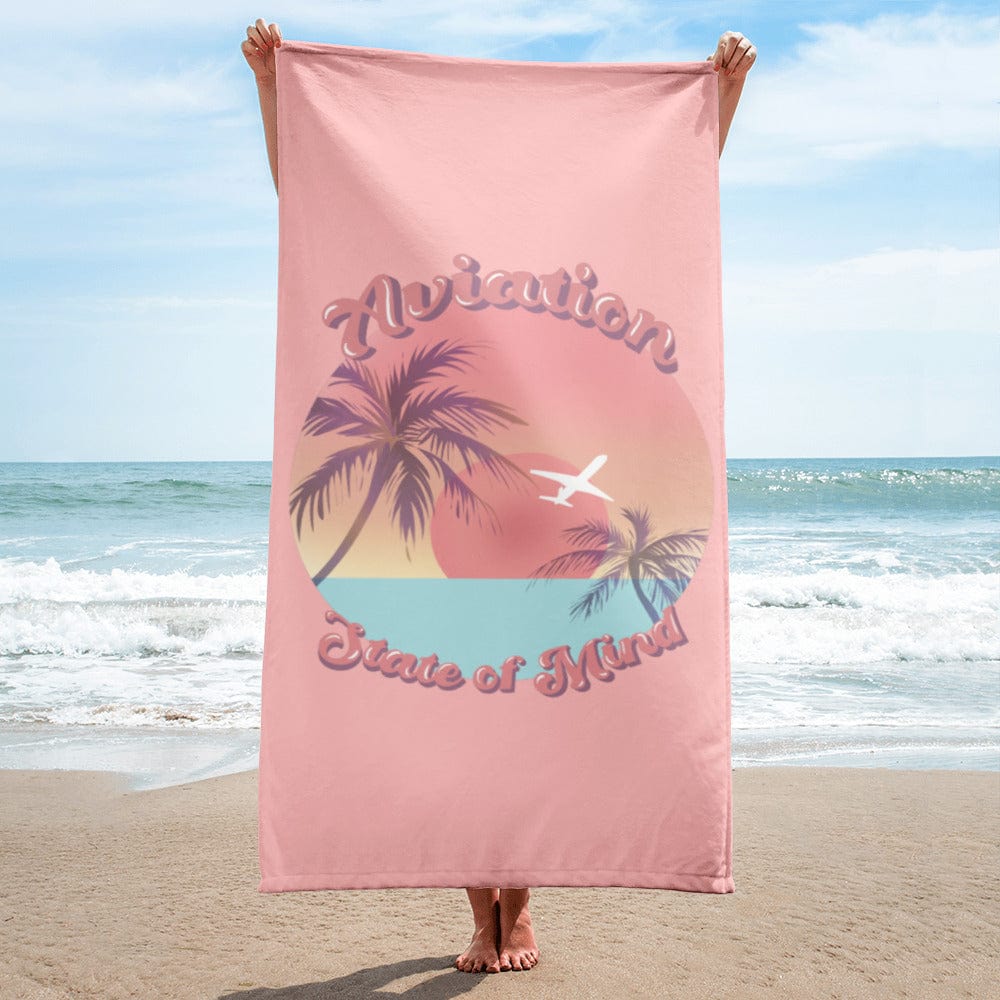 airplane beach towel with palm trees and ocean