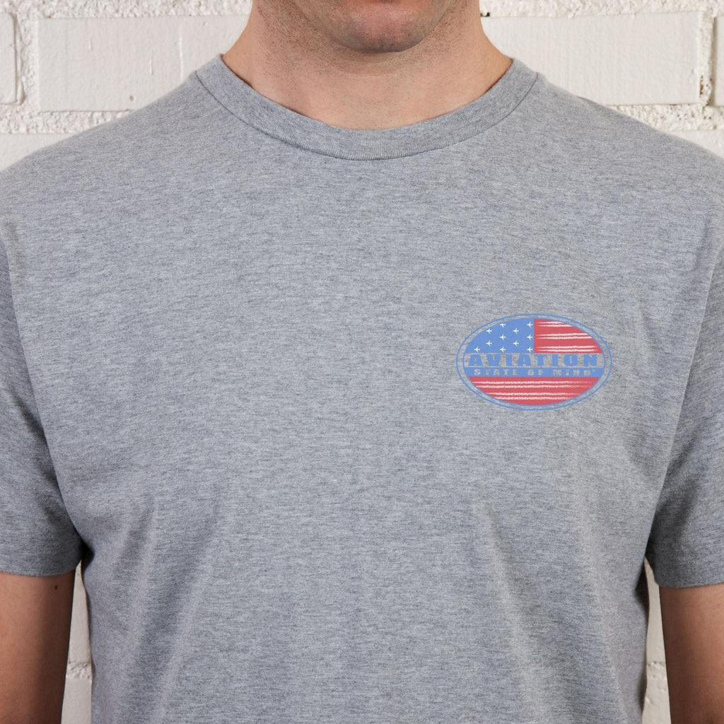 patriotic airplane t-shirt in gray with front logo
