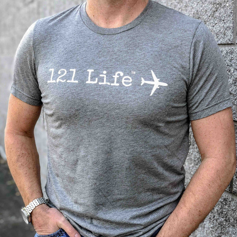 pilot wearing part 121 t-shirt in gray